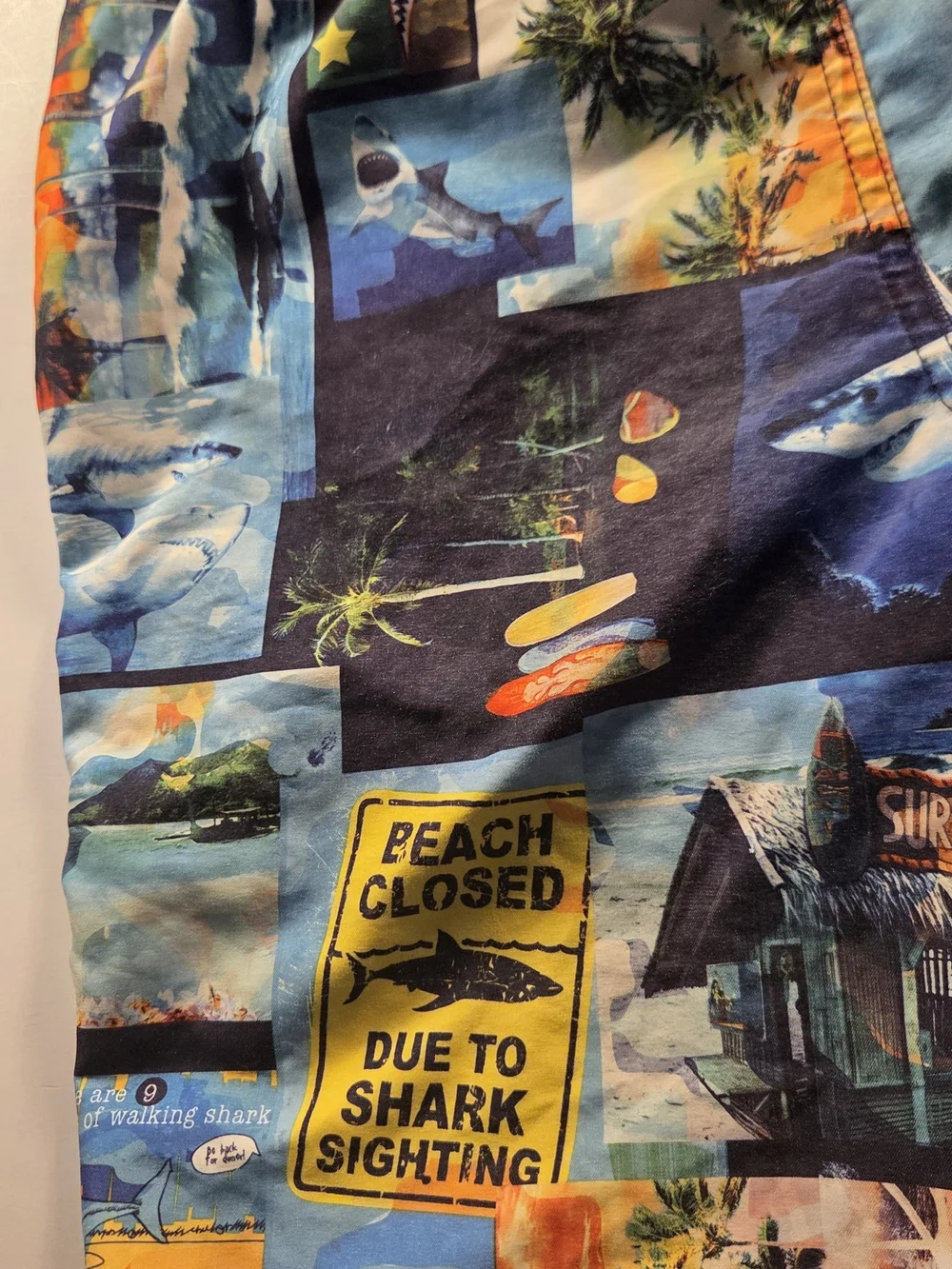 OP Boys 6-7 Blue Multi Shark Print Swim Trunks